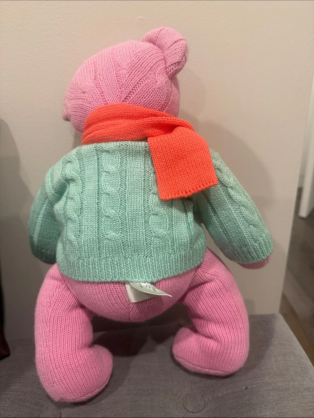Ralph Lauren Pink Knit Teddy with Mint Sweater and Bright Salmon Color Scarf